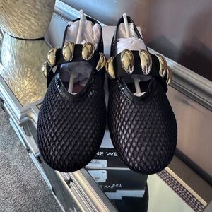 Nine West Black Mesh Flats with Gold Accents